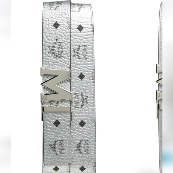 Brand New with Tags MCM Claus Reversible Metallic Silver Belt - Picture 8 of 10